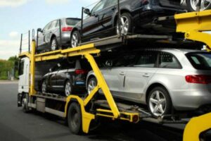 Cars being transported on a carrier