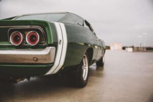 A green muscle car